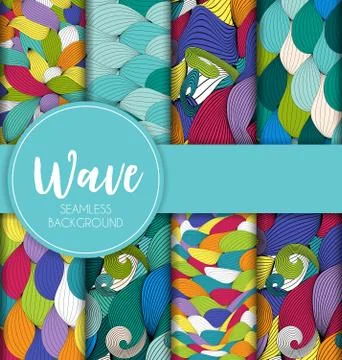 Abstract Wave Seamless Pattern Collection Set Background. Vector Illustration Stock Illustration