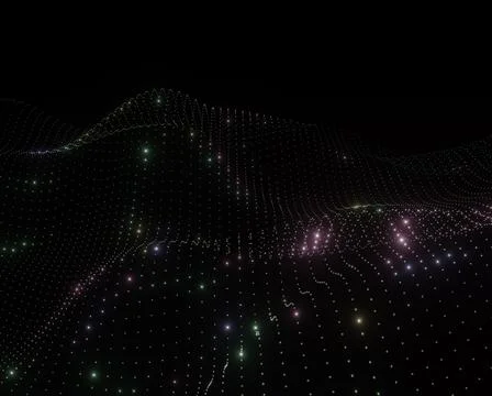 Abstract wave structured from many dots over black background. Stock Illustration