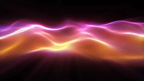 Abstract wave surface. Big data of particles. Futuristic neon glowing surface Stock Illustration