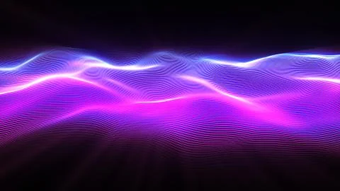 Abstract wave surface. Big data of particles. Futuristic neon glowing surface Stock Illustration