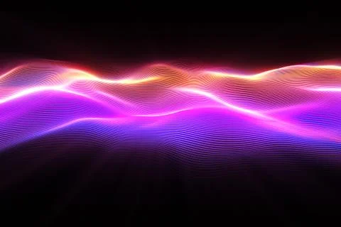 Abstract wave surface. Big data of particles. Futuristic neon glowing surface Stock Illustration
