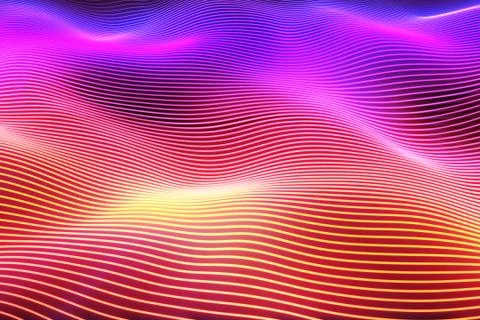 Abstract wave surface. Big data of particles. Futuristic neon glowing surface Stock Illustration