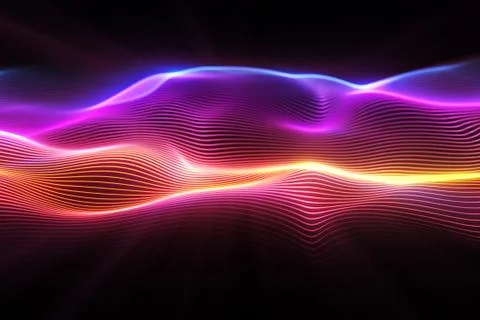 Abstract wave surface. Big data of particles. Futuristic neon glowing surface Stock Illustration