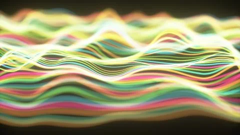 Abstract wave surface. Big data of particles. Futuristic neon glowing surface Stock Illustration