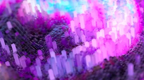 Abstract wave surface consisting of blocks moves in a random chaotic order. B Illustrazione stock