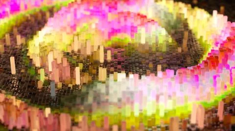 Abstract wave surface consisting of blocks moves in a random chaotic order. P Illustrazione stock