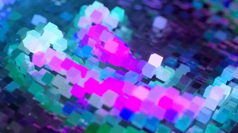 Abstract wave surface consisting of blocks moves in a random chaotic order. Blue Illustrazione stock