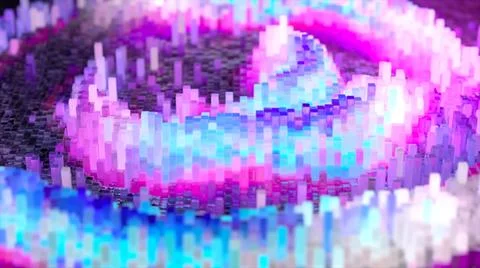 Abstract wave surface consisting of blocks moves in a random chaotic order. Blue Illustrazione stock