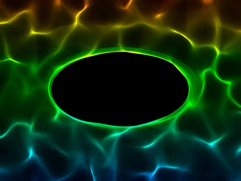 Abstract Wave surface of particles. Black background. Oval hole. Иллюстрация