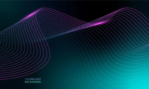 Abstract wave technology background with blue light smooth and flow. Stock Illustration