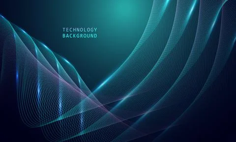 Abstract wave technology background with blue light smooth and flow. Stock Illustration