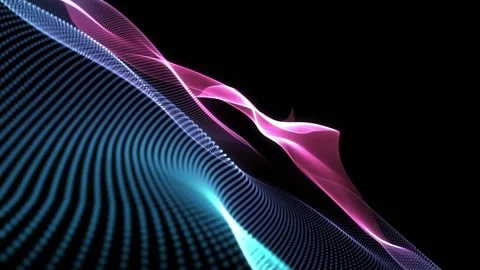 Abstract wave texture glowing defocused particles. Cyber digital technology 動画素材 94089360