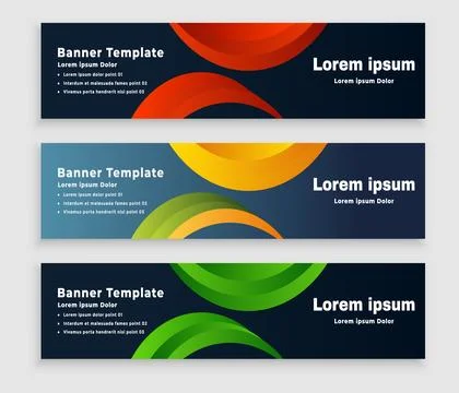Abstract wave web banner template with three color options, vector illustrati Stock Illustration