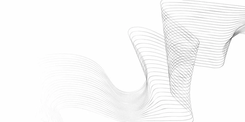 Abstract waveform lines flowing dynamically in a minimalist white backgroun.. Stock Illustration