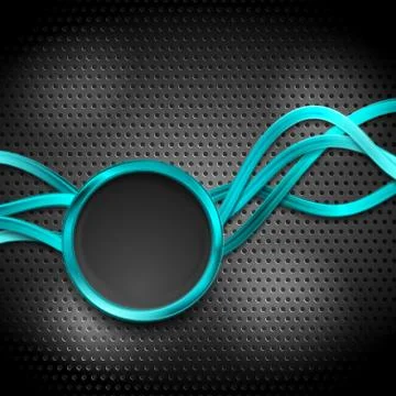 Abstract waves and circle on dark perforated metallic texture Ilustración de archivo