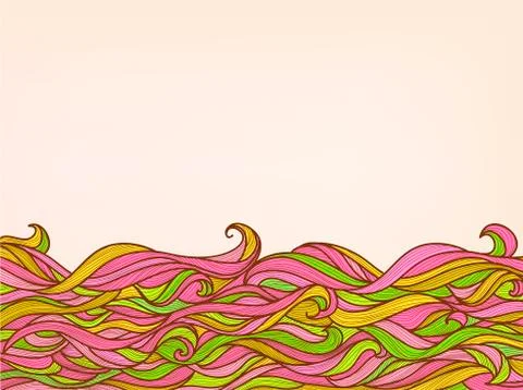 Abstract Waves Background, Colorful Hand-drawn Pattern 스톡 일러스트