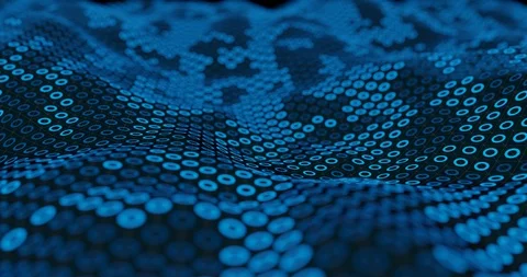 Abstract waves with blue emissive toruses. Looping. Stock Footage 97448483