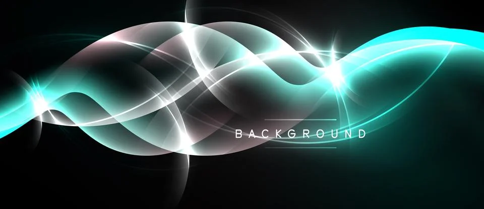 Abstract waves, bright light streaks, dark background. Modern design, dynamic Stock Illustration