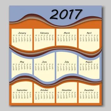 Abstract waves calendar 2017 year Stock Illustration