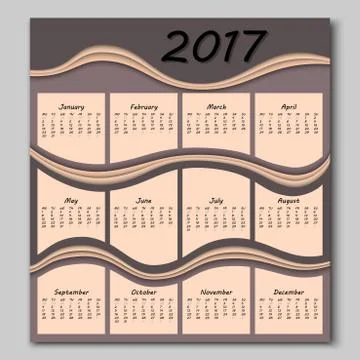 Abstract waves calendar 2017 year Stock Illustration