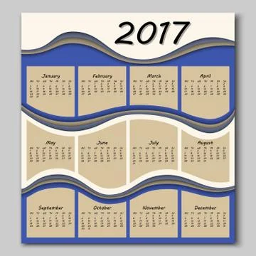 Abstract waves calendar 2017 year Stock Illustration