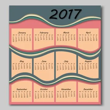 Abstract waves calendar 2017 year Stock Illustration
