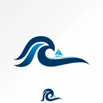 Abstract waves coast beach sailor fishing sea ocean yacht transport vacation Stock Illustration