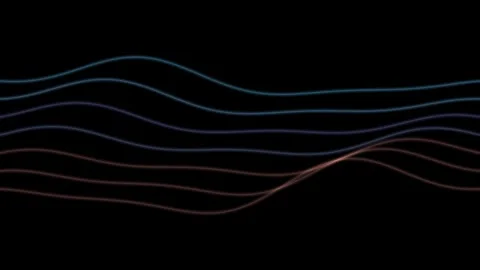 Abstract waves of colorful neon lines flowing gently on black background fo.. Stock Footage 345984183