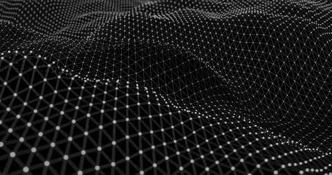 Abstract waves with emissive dots. Black and white. Seamless looping. Stock Footage 97539501