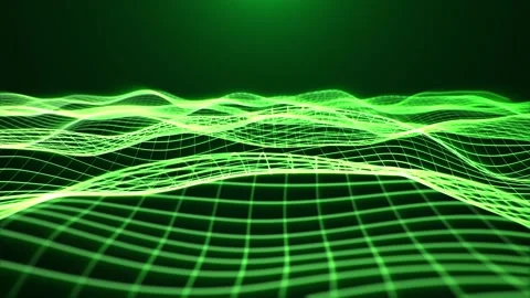 Abstract waves field with glowing green grid made of bright lines Stock Footage 299321805