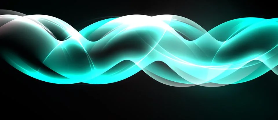 Abstract waves, flowing lines, bright teal highlights over dark background. Ilustración de archivo