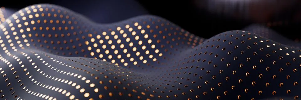Abstract waves with glowing dots on a dark background. Stock Illustration