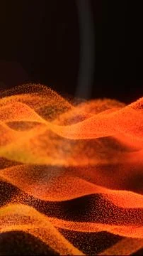 Abstract waves of glowing orange particles forming dynamic fluid shapes ove.. Stock Illustration