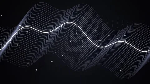 Abstract waves of glowing particles moving in rhythmic motion on dark digit.. Stock Footage 346274668