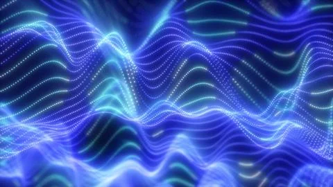 Abstract waves of glowing particles in vibrant blue creating a dynamic and fl Stock Illustration