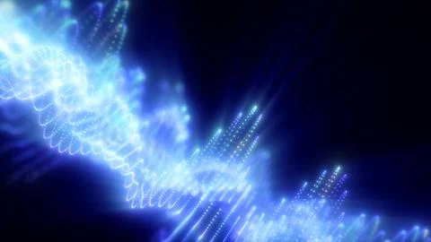 Abstract waves of glowing particles in vibrant blue creating a dynamic and fl Stock Illustration