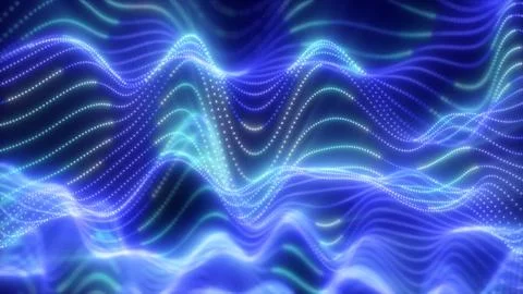 Abstract waves of glowing particles in vibrant blue creating a dynamic and .. Stock Photos
