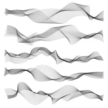 Abstract waves. Graphic line sonic or sound wave elements, wavy texture isolated Stock Illustration
