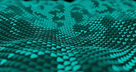 Abstract waves with green emissive triangles. Looping. Stock Footage 97449458