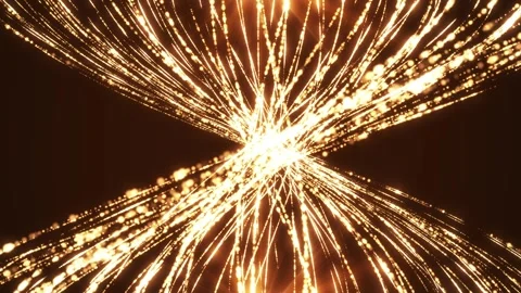 Abstract waves from lines and dots of golden light glitter particles of glow Stock Footage 279183865