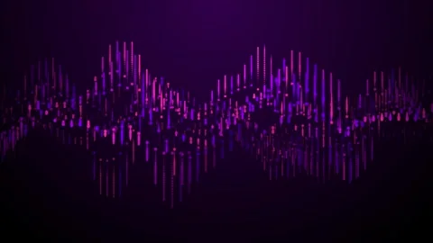 Abstract waves of long purple and blue particles moving on a dark background Stock Footage 257056638