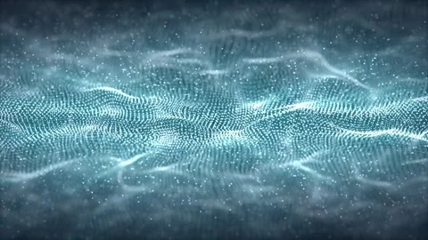 Abstract waves made of blue and white particles with floating snow effect Stock Footage 261394366