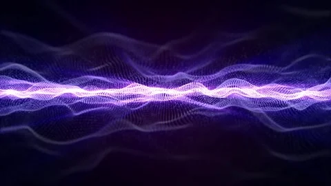 Abstract waves made of glowing white and purple particles on a dark background Stock Footage 255711784