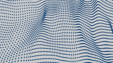 Abstract waves in motion with blue lines and dots on a light gray background Stock Footage 112627347