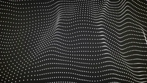 Abstract waves in motion with gray dots on a black background Stock Footage 112627335