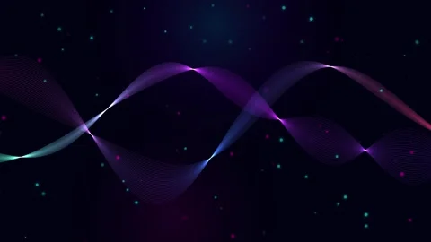 Abstract waves moving with glowing particles in dark space digital backgrou.. Stock Footage 346771294