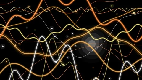 Abstract waves of orange and white light flowing on black background with g.. Stock Footage 346092239