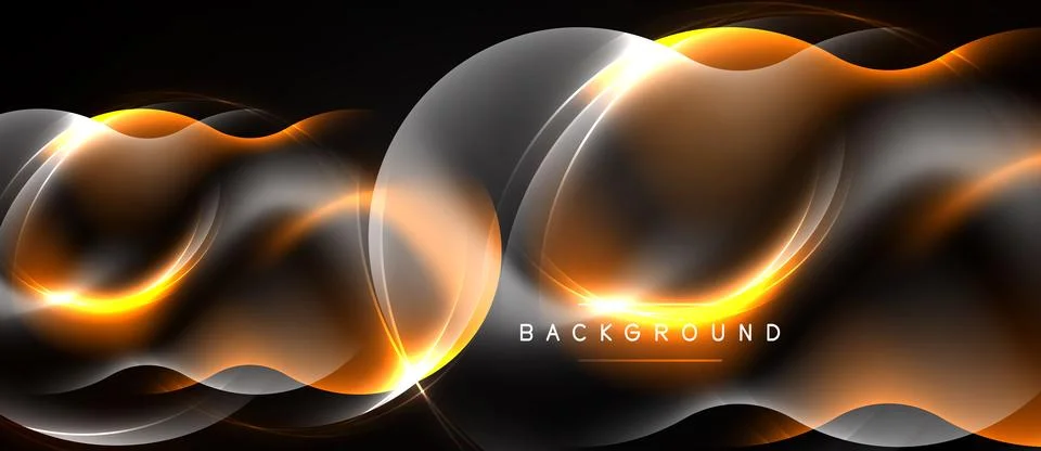 Abstract waves, orange glow, silver lines. Dark background creates dynamic Stock Illustration
