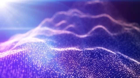 Abstract waves from particles and lines of blue futuristic beautiful flying.. Stock Illustration