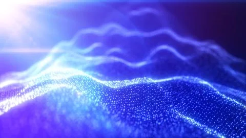 Abstract waves from particles and lines of purple futuristic beautiful flying Stock Illustration